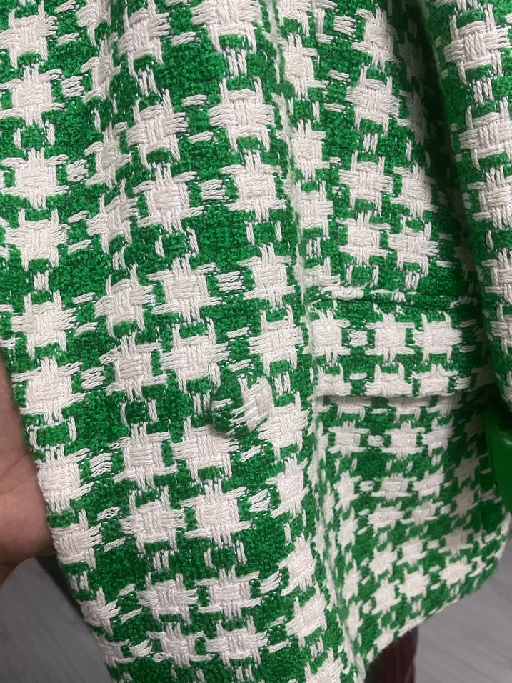 Düğmeli Yeşil Kareli Kadın Blazer - Görsel 4