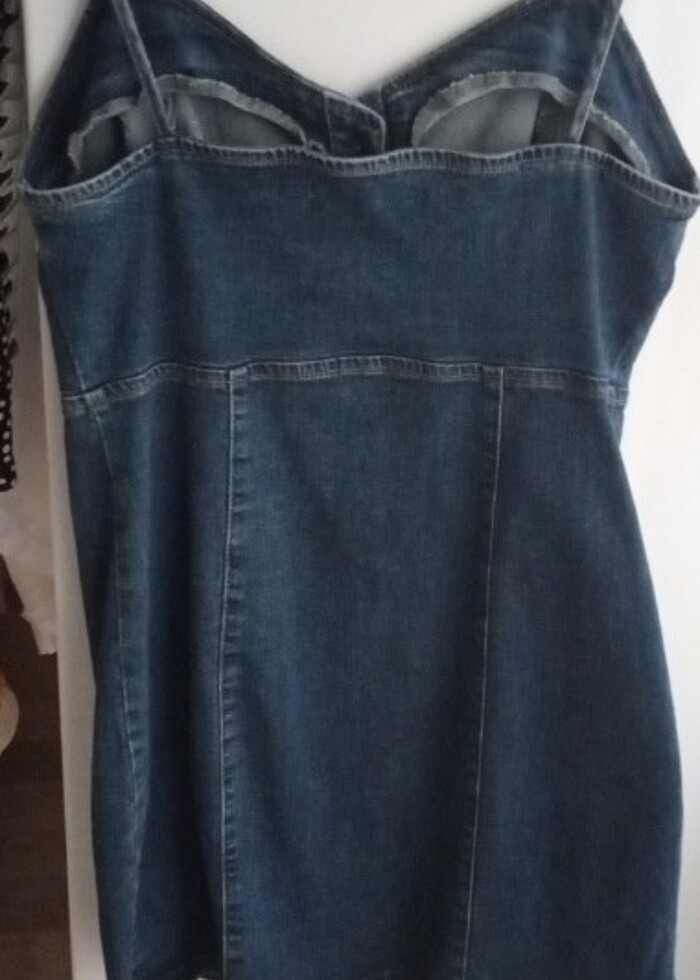 Düğmeli askılı kot elbise - Görsel 2