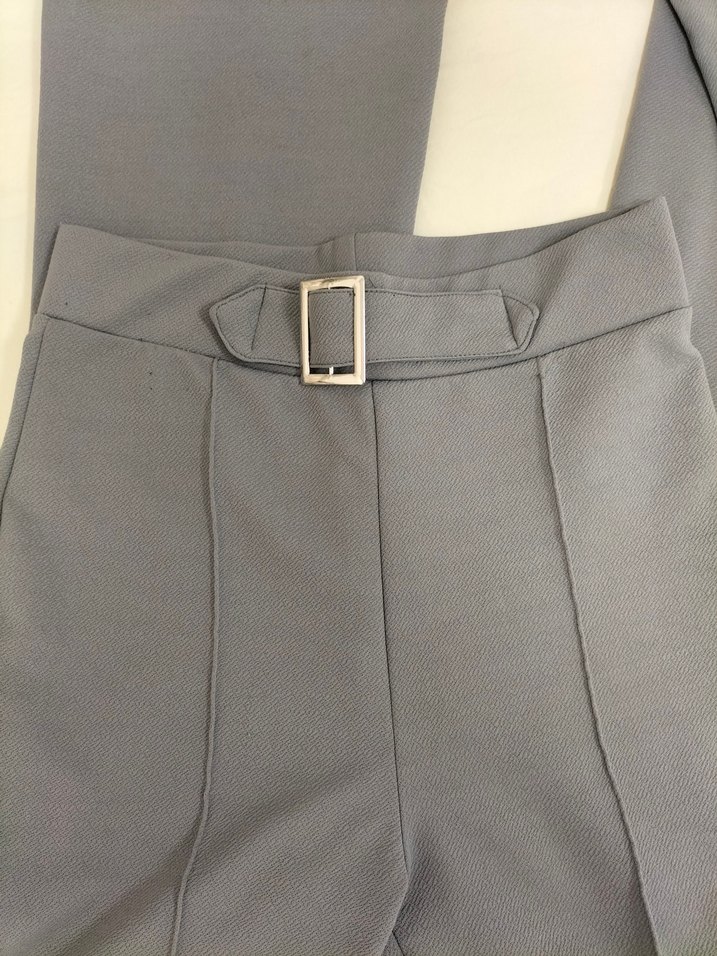 Gri Kemerli Kadın Kumaş Pantolon - Görsel 2