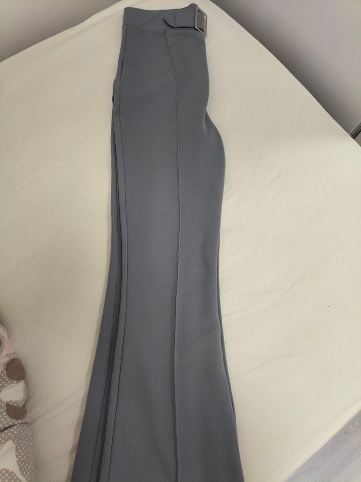 Gri Kemerli Kadın Kumaş Pantolon - Görsel 4