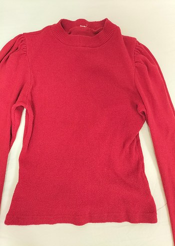 Kırmızı Yüksek Yakalı Kadın Triko Kazak - Görsel 2