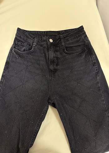Zara Siyah Yuksek Bel Denim Jean