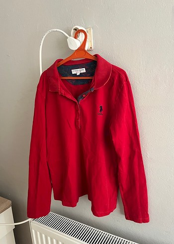 Standart Beden Beden Kızlar için Uzun Kollu Kırmızı Polo Tişört