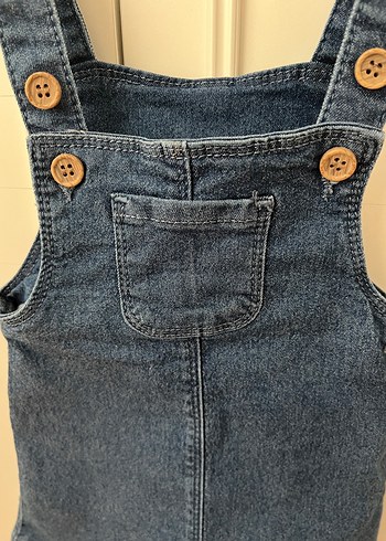 6-9 Ay Beden Kız Çocuk Düğmeli Koyu Mavi Denim Salopet