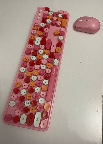 Pastel Pembe Retro Klavye ve Mouse Seti - Görsel 2