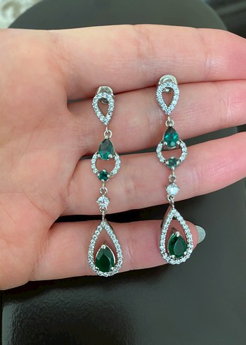 Neva Gümüş 925 ayar zümrüt damla taşlı vintage gümüş küpe