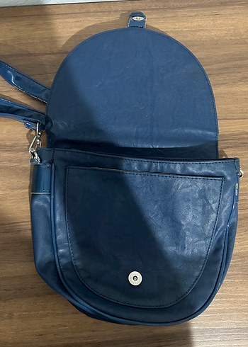 Mavi Deri Kadın Çanta Tokalı - Görsel 3