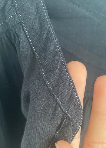 H&M Siyah V Yakalı yazlık gömlek , Uzun Kollu, Bol Kesim