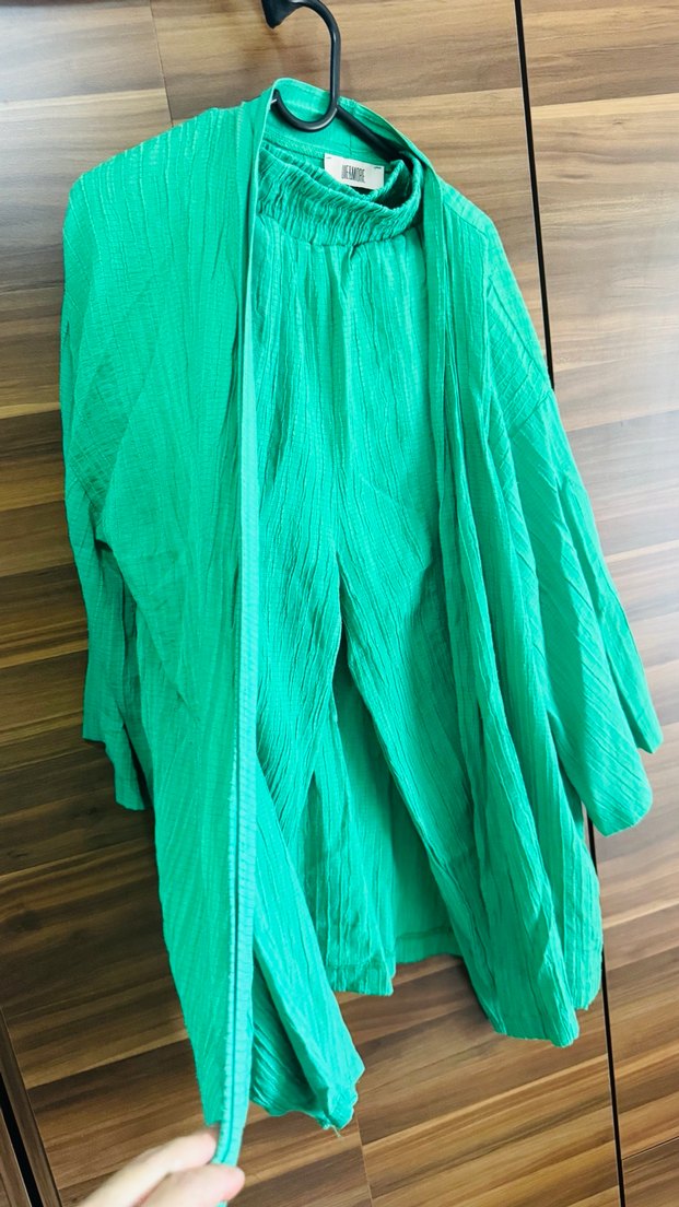 Uzun Yeşil Bohem Kadın Kimono takımı - Görsel 3