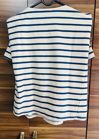 Mavi Çizgili Hamile Tişörtü, Kısa Kollu - Görsel 3