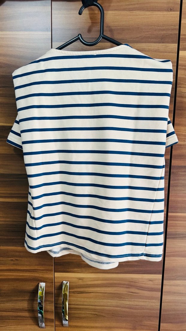 Mavi Çizgili Hamile Tişörtü, Kısa Kollu - Görsel 3