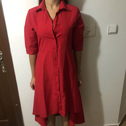 Kırmızı gömlek elbise 