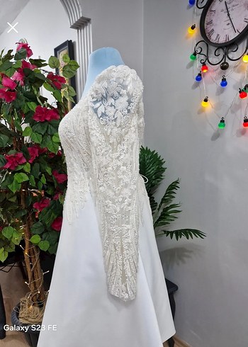 Gelinlik Uzun Kollu Mini Beyaz Dantel Gelinlik