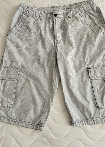 Gri Keten Kemerli Rahat Şort - Görsel 2
