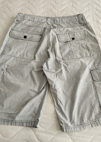 Gri Keten Kemerli Rahat Şort - Görsel 6