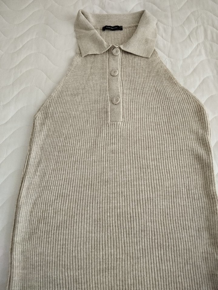 Bej Örme Kolsuz Uzun Elbise - Görsel 2