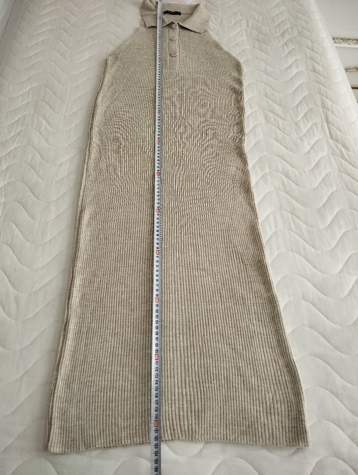 Bej Örme Kolsuz Uzun Elbise - Görsel 5