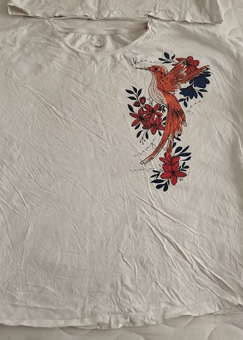 Baskılı Beyaz Tişört, Kısa Kollu - Görsel 3