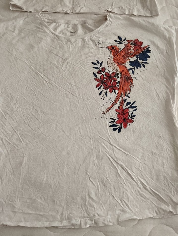 Baskılı Beyaz Tişört, Kısa Kollu - Görsel 3