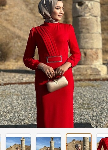 36 Beden kırmızı Renk Tesettür abiye elbise 
