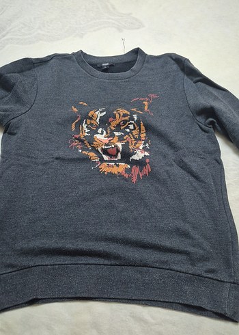 Kadın Gri Baskılı Bisiklet Yaka Sweatshirt - Görsel 2