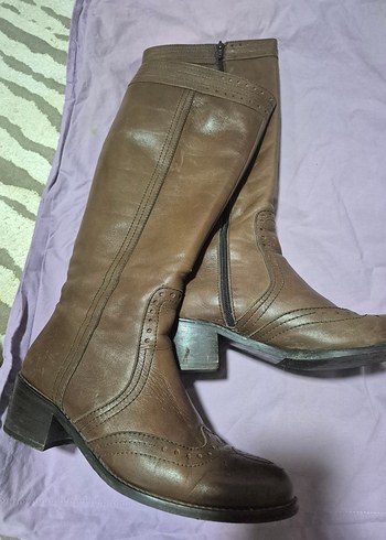 Kahverengi Deri Tokalı Dizüstü Çizme - Görsel 4