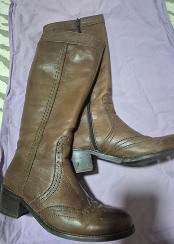 Kahverengi Deri Tokalı Dizüstü Çizme - Görsel 2