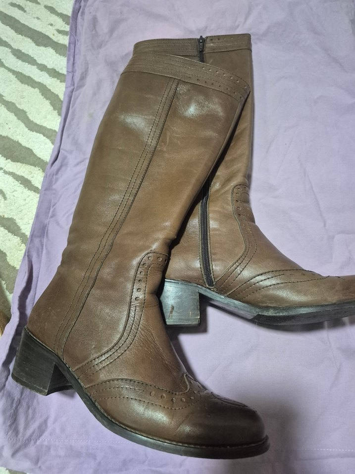 Kahverengi Deri Tokalı Dizüstü Çizme - Görsel 4