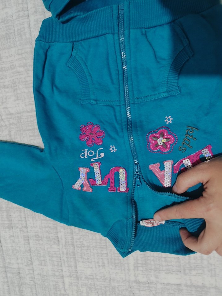 Kız Çocuk Mavi Fermuarlı Eşofman Takımı - Görsel 3