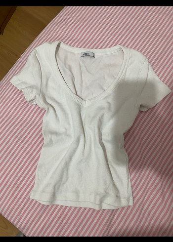 V Yaka Beyaz Keten Hamile Tişörtü - Görsel 2