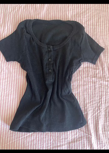 Düğmeli Siyah Kısa Kollu bluz - Görsel 2