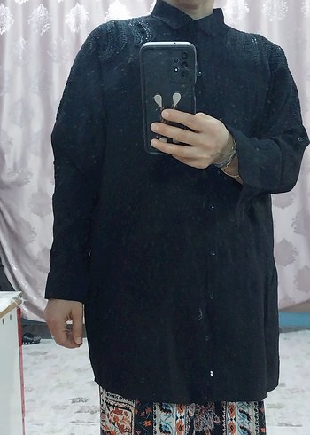 Siyah, Düğmeli, Midi Boy Tunik