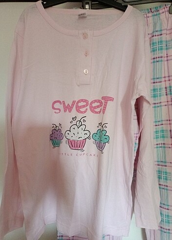 11-12 Yaş Beden Penye uzun kollu yazlık pijama 