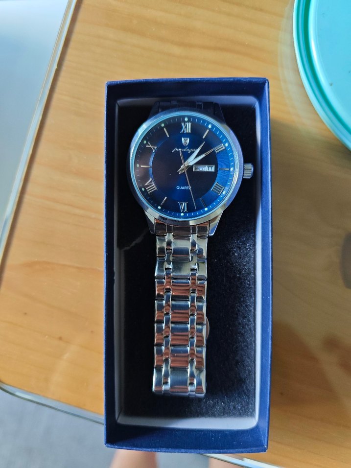 poedagar Modern Klasik Gümüş Mavi Erkek Saat su geçirmez 3 ATM - Görsel 5