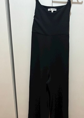 Uzun Siyah Drapeli İp Askılı Tulum - Görsel 2