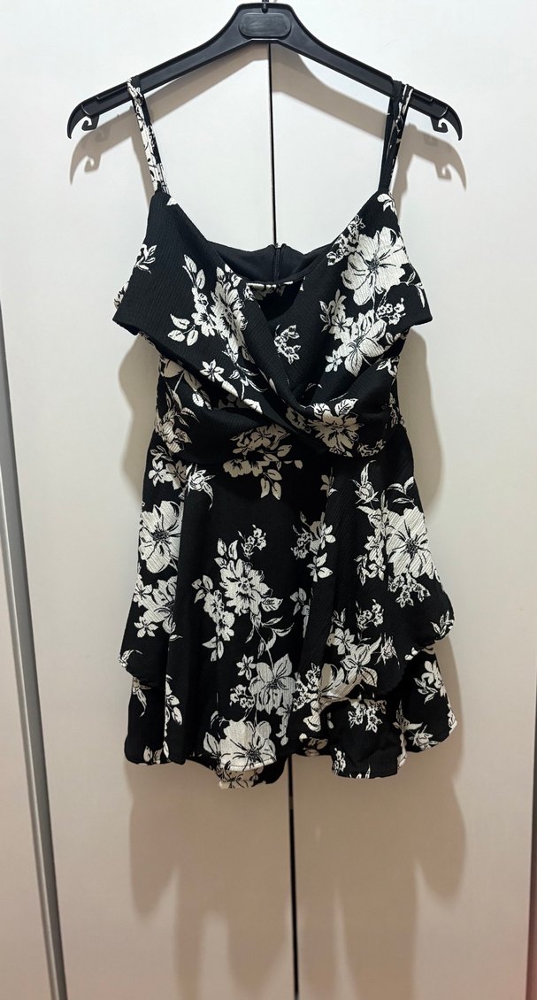 Kadın Siyah Çiçek Desenli Elbise - Görsel 2