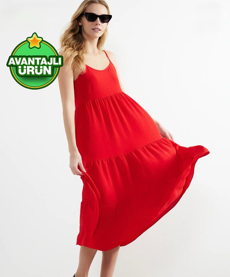 Kırmızı Midi Kadın Elbise - Görsel 4