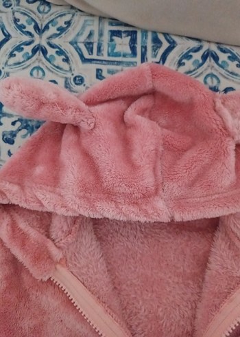 Kız Çocuk Kapüşonlu Pembe Peluş Ceket - Görsel 2