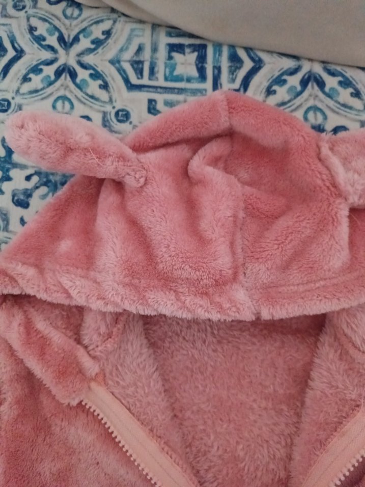 Kız Çocuk Kapüşonlu Pembe Peluş Ceket - Görsel 2