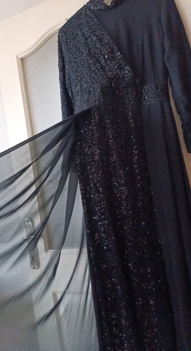 Siyah Drapeli Gotik Uzun Abiye Elbise - Görsel 2