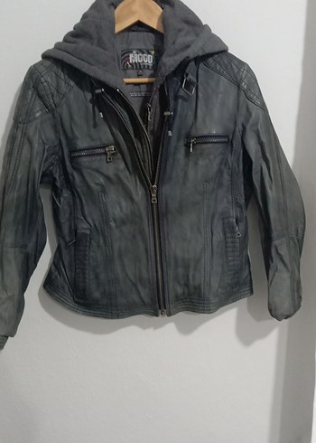 Gri Deri Biker Ceket Kadın eskitme model