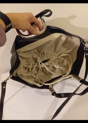 Tokalı Siyah Deri Kadın Çanta - Görsel 2