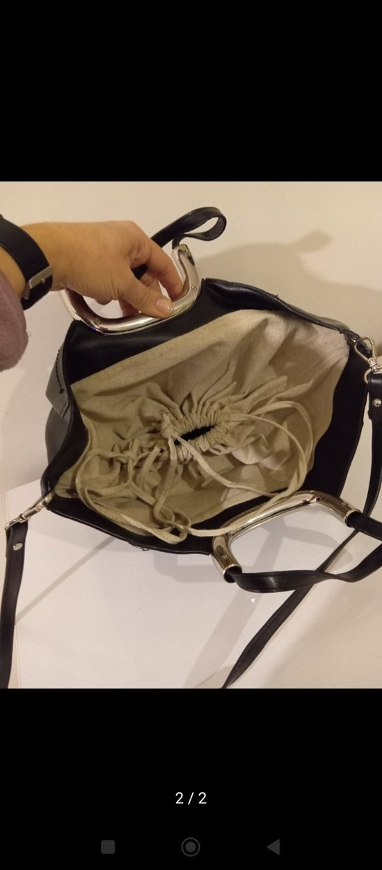 Tokalı Siyah Deri Kadın Çanta - Görsel 2