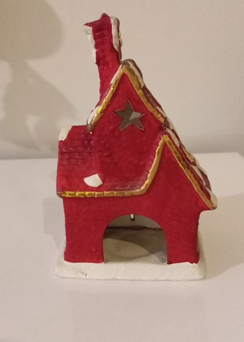 Kırmızı Renkli Ev Figürünü mumluk - Görsel 2