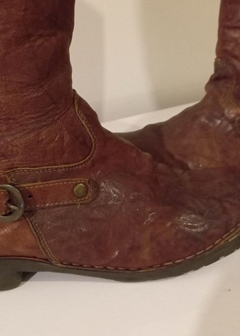 Kahverengi Deri Kadın Diz Boyu Bot - Görsel 3