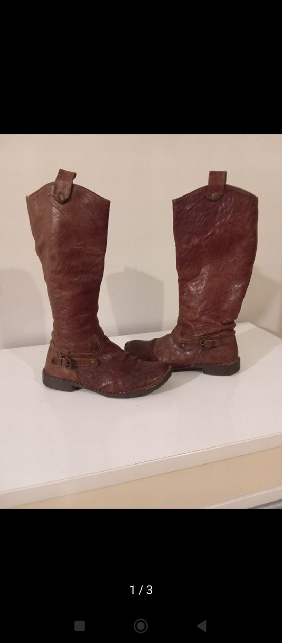 Kahverengi Deri Kadın Diz Boyu Bot - Görsel 2