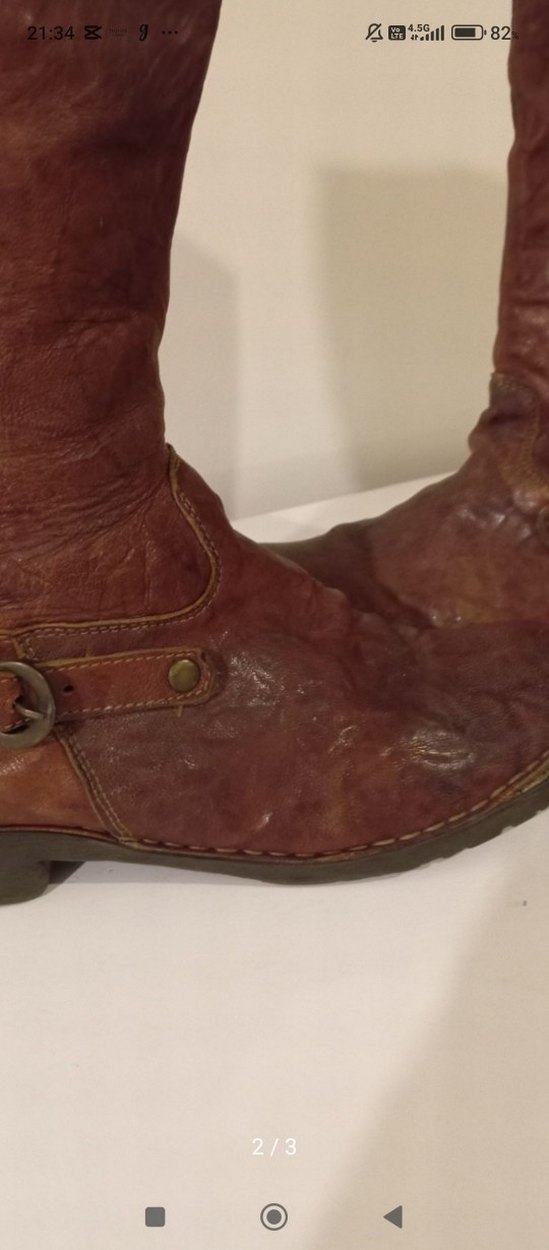 Kahverengi Deri Kadın Diz Boyu Bot - Görsel 3