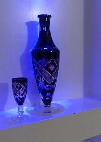 Lacivert Kristal Şişe ve Kadeh Seti - Görsel 2
