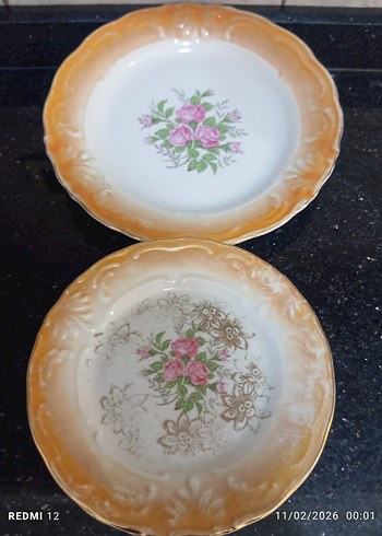 Çiçek Desenli Beyaz ve Turuncu Porselem Tabak Seti - Görsel 4