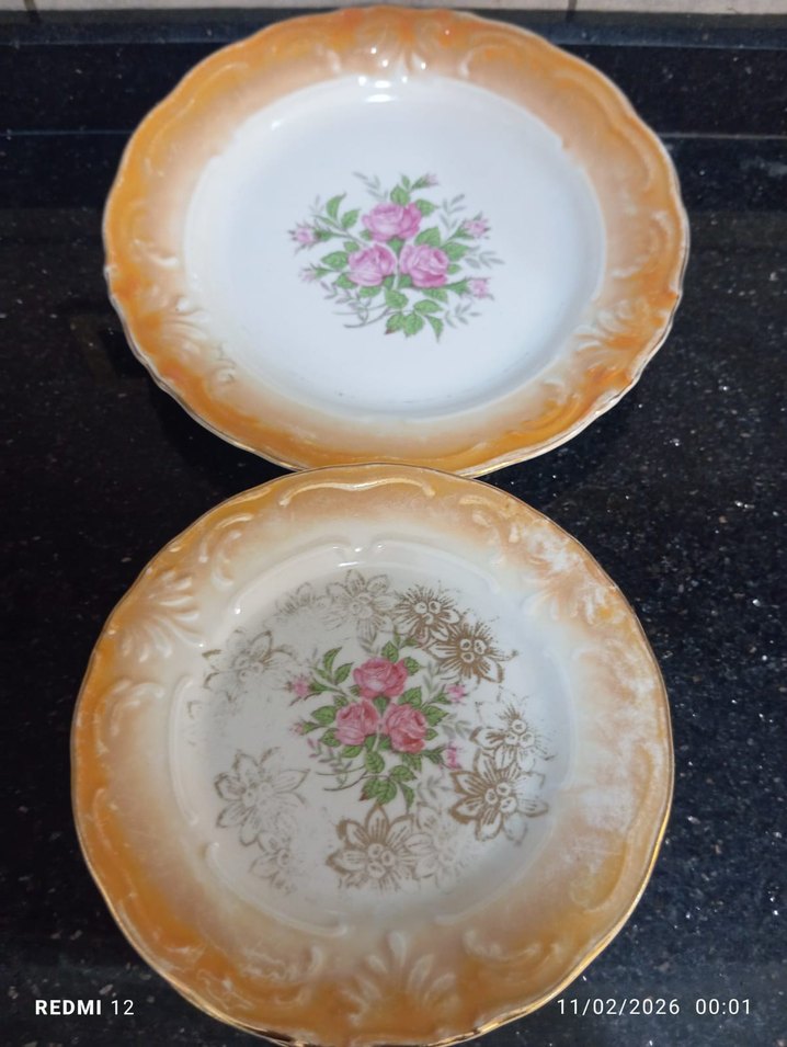 Çiçek Desenli Beyaz ve Turuncu Porselem Tabak Seti - Görsel 4